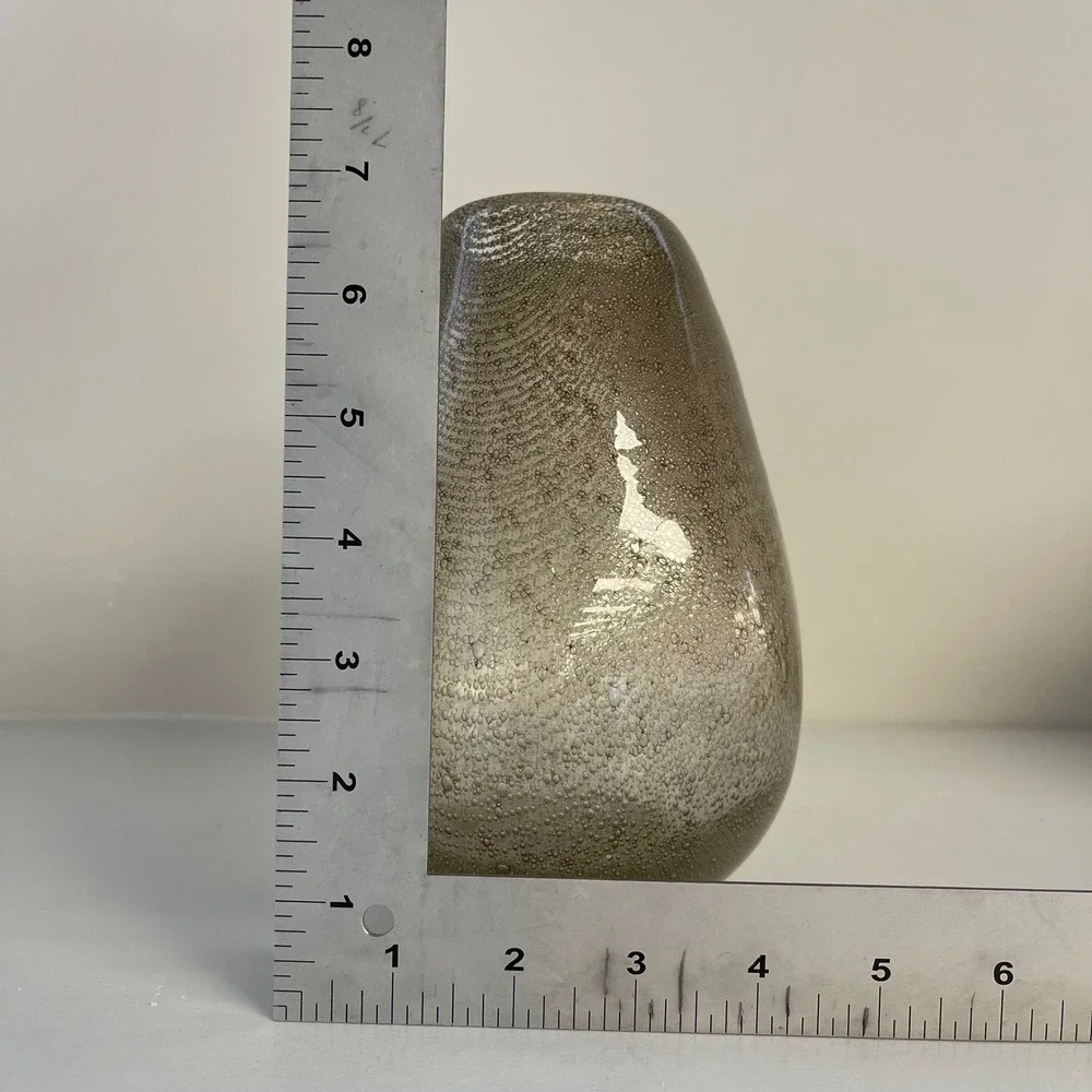 Anthropologie Art Glass Hand Blown Small Bubbles Candleholder 7 in‎ Vase Taupe